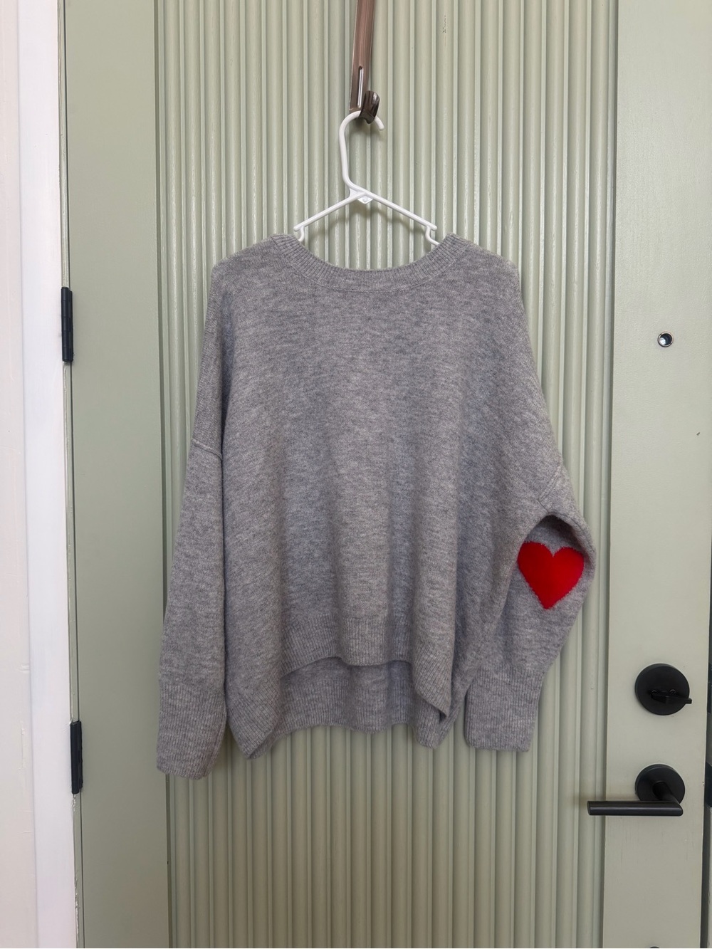 CeCe Gray Crewneck Sweater with Red Heart Elbow Patch from Nordstrom